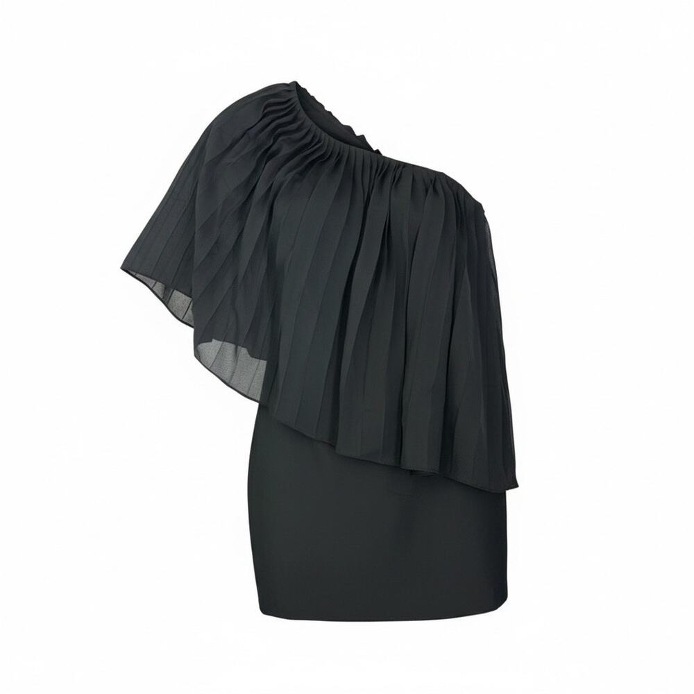 Black one shoulder formal chiffon cape dress size 4? b182